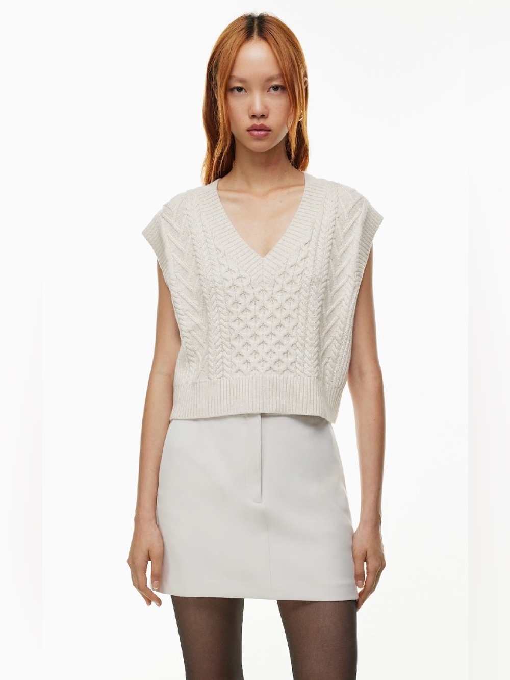 Aritzia Babaton Emporia Merino Wool Sweater Vest Cream Cable-Knit V-Neck Sweater